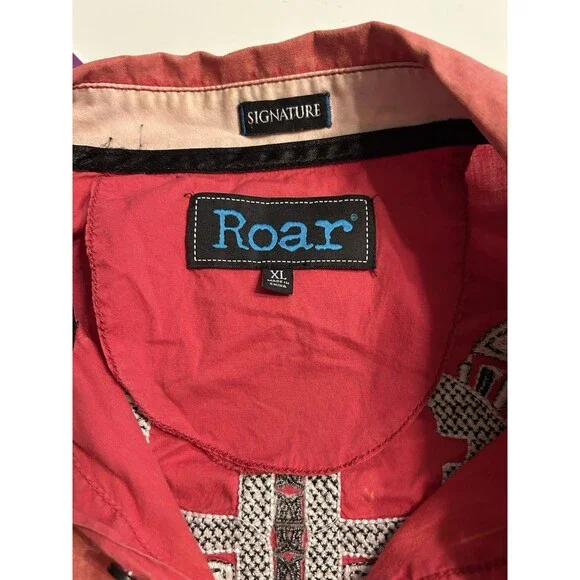 Roar Signature Embroidered Front & Back Shirt Mens XL Red LS ButtonUp Y2k - Picture 9 of 11